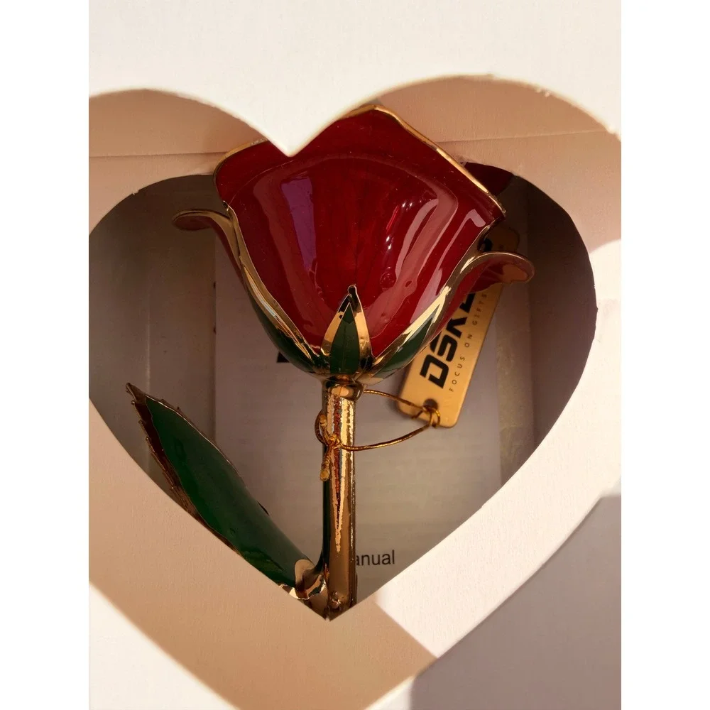 DSKENU 24K Gold Plated‎ Resin Preserved Real Red Eternal Rose Gift Box Set